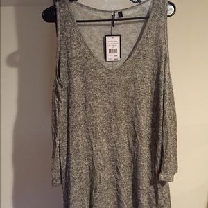 Gray  Cold Shoulder Knit Blouse